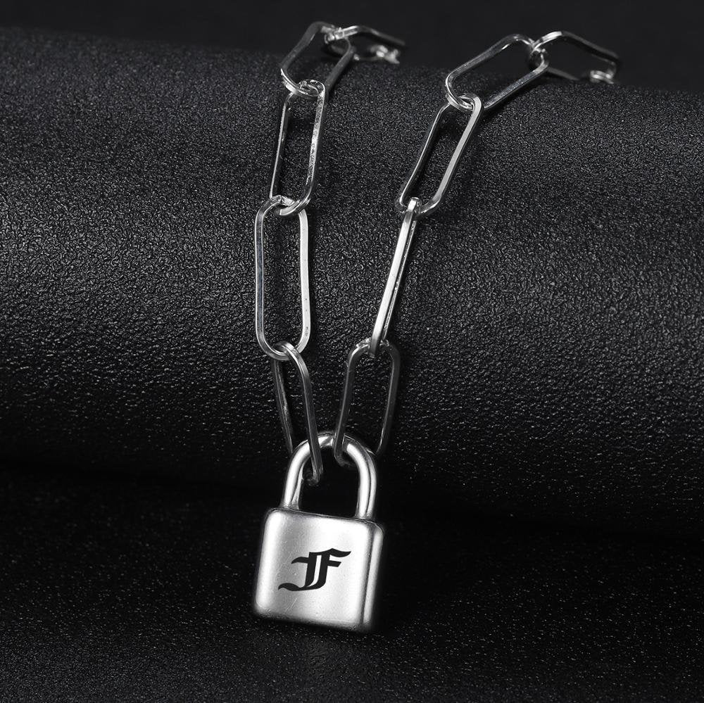 Hip Hop Necklace Lock Women Men Punk Rock Padlock Pendant Necklace Emo Grunge Goth Jewelry Simple Chain Link Lock Custom Collier Customized