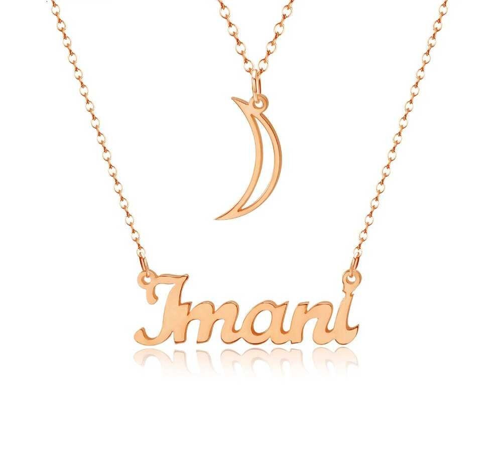 Custom Moon Name Necklace Personalized Name Layer Necklaces Charm Stainless Steel Name Jewelry Wedding Gift For Women Girls Customized