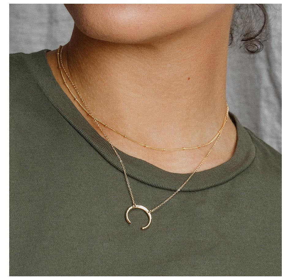 Moon Pendant Moon Layer Chain, Layered Necklace, Necklace for Women, Dainty Necklace, Trendy Jewelry, Gold Necklace, Silver Necklace,