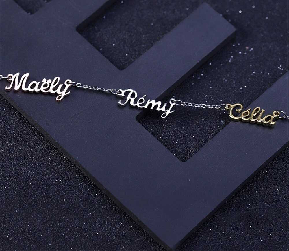 Three Names Custom Necklace Different Color Stainless Steel Pendants Statement Personalized Choker For Women Silver Jewelry Customized