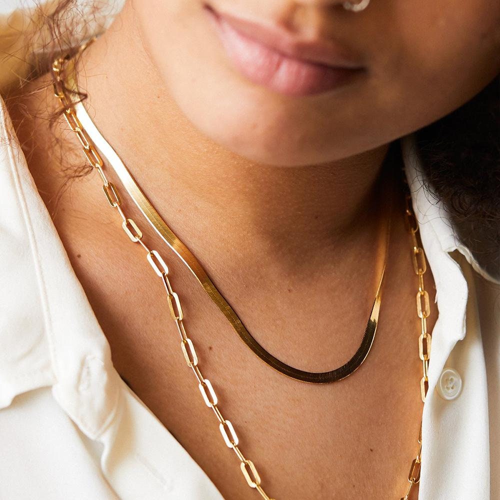 Fashion Necklace, Jewelry for Women, Silver Necklace, Gold Necklace, Flat Snake Chain, Bone Chain, Chain Choker, Necklace for Women, Paper