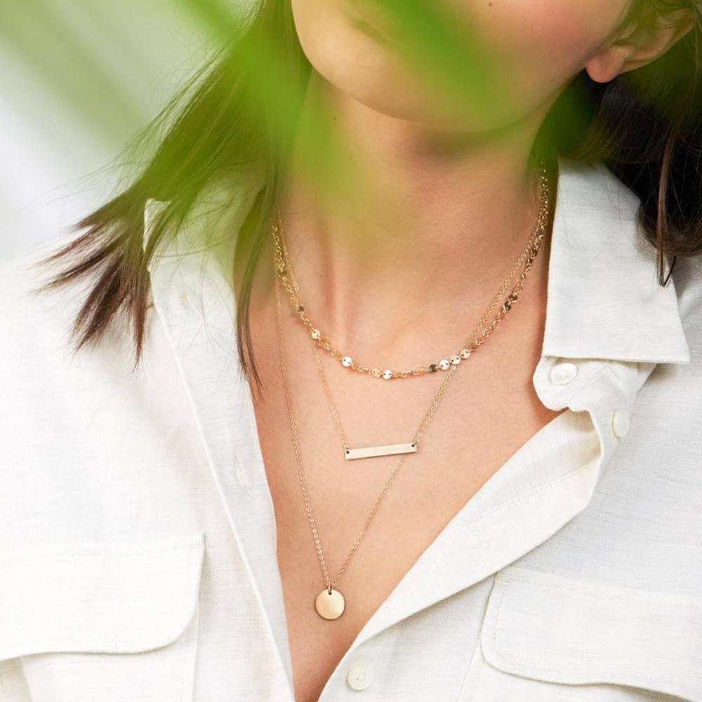 Three Layered Chain, Round Disc, Necklace for Women, Rose Gold Necklace, Gold Necklace, Silver Necklace, Chain Choker Sets, Choker for