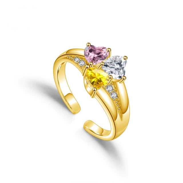 Fashion Custom Name Ring for Mom Grandma Engraved Love Heart Shaped Birthstones Rings In Gold Women Jewelry Adjustable Customized
