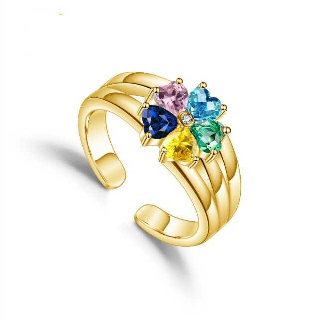 Fashion Custom Name Ring for Mom Grandma Engraved Love Heart Shaped Birthstones Rings In Gold Women Jewelry Adjustable Customized