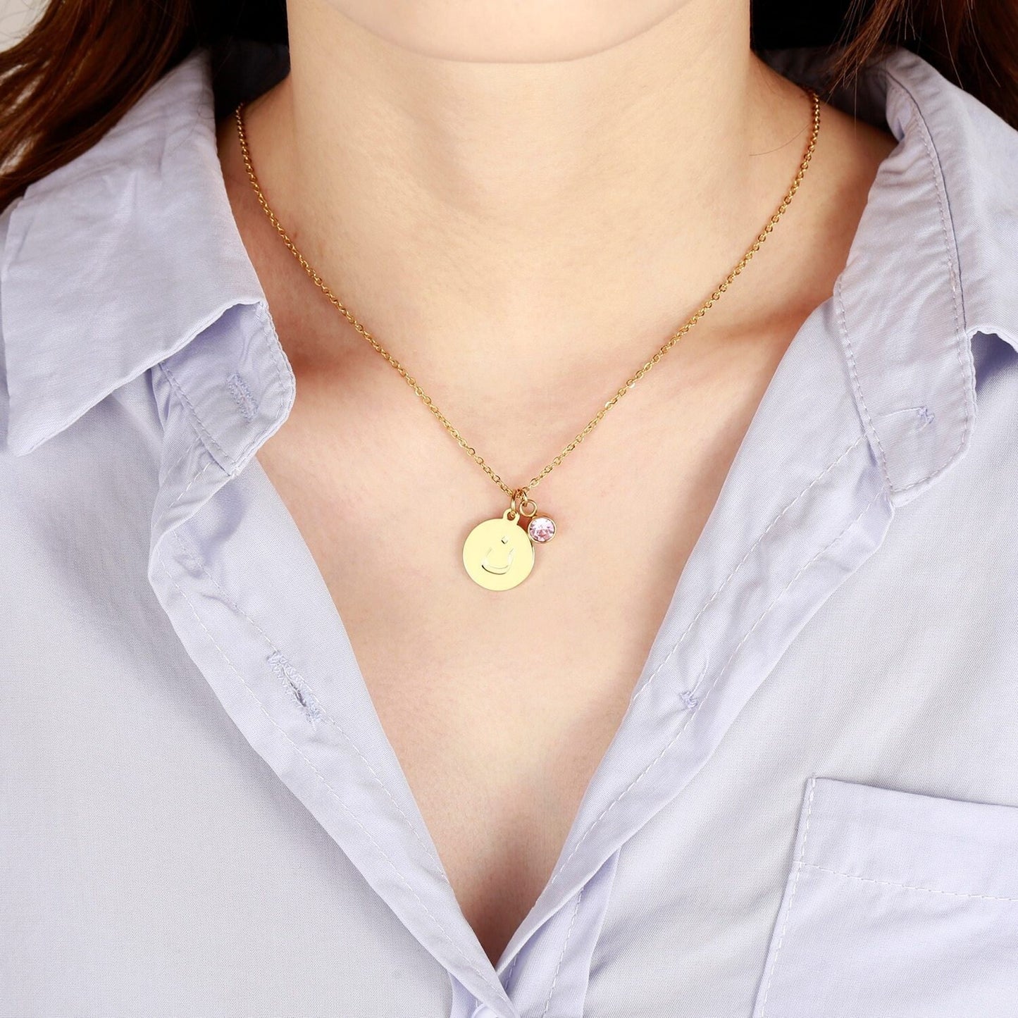 Arabic Initial Letter Necklaces With Birthstone For Women Gold Choker Chain Personalized Coin Pendant Necklace Jewelry Gifts Customized