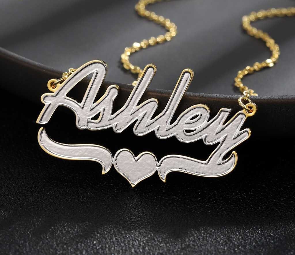 Personalized Stainless Steel Name Necklace Double Gold Plated Nameplate Multi Chains Custom Name Necklace Charm Jewelry Women Customized