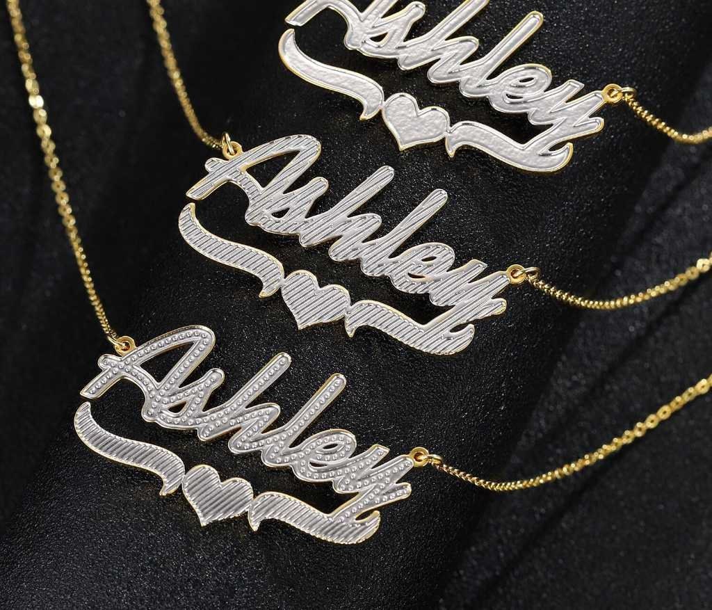 Personalized Stainless Steel Name Necklace Double Gold Plated Nameplate Multi Chains Custom Name Necklace Charm Jewelry Women Customized