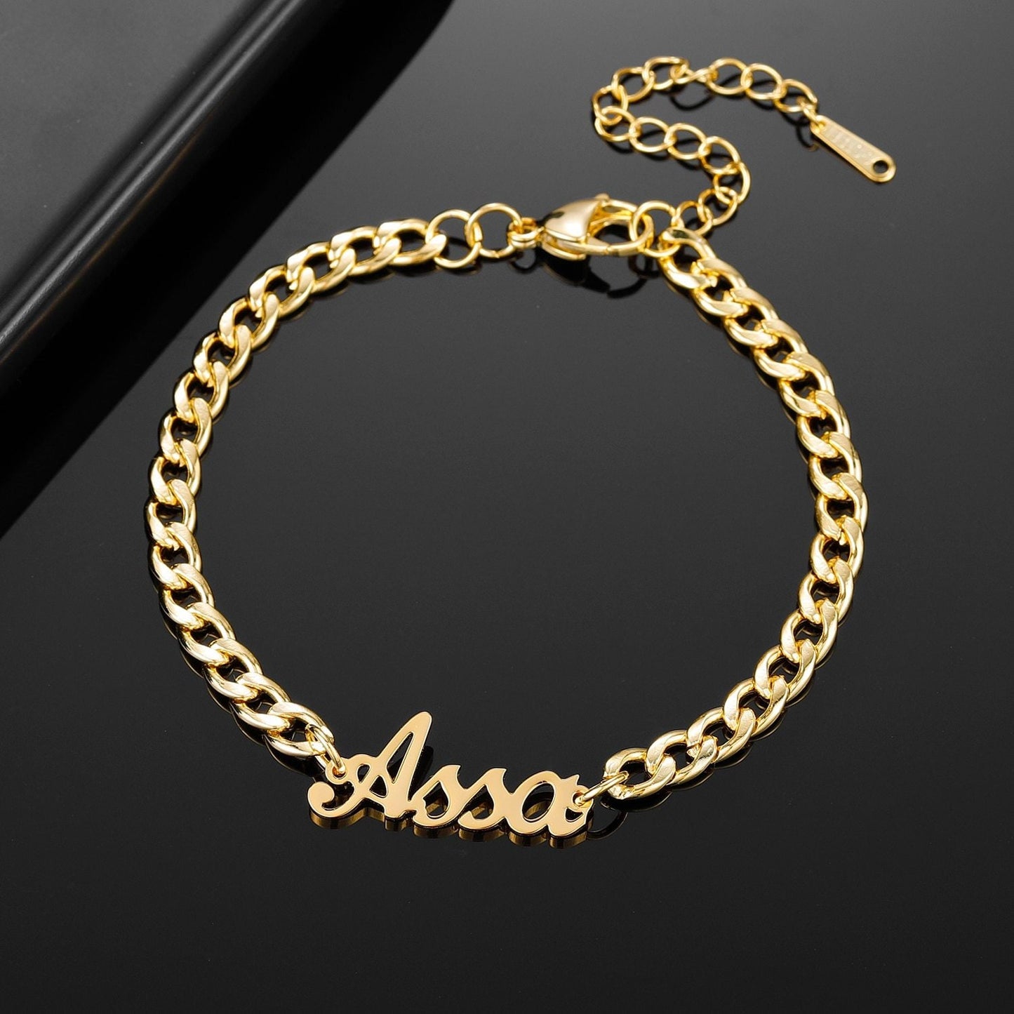Personalized Name Bracelet 18K gold plated Stainless Steel Curb Chain Custom Bracelet Bangle Handmade Men Jewelry For Women Gift Customized