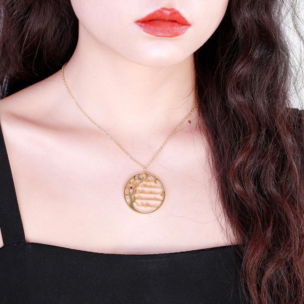 Statement Family Tree Necklace Iced Out Custom Name Birth Stone Choker Gold Stainless Steel Jewelry Personalized Christmas Gift Customized