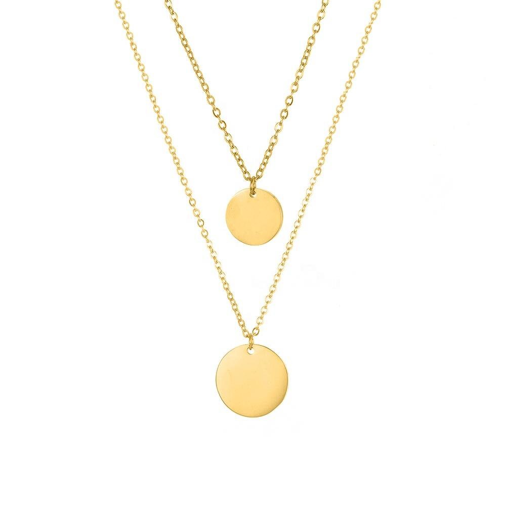 Double Layered, Layered Necklace, Disc Pendant, Necklace for Women, Gold Necklace, Silver Necklace, Cuban Link Chain, Fashion Necklace,