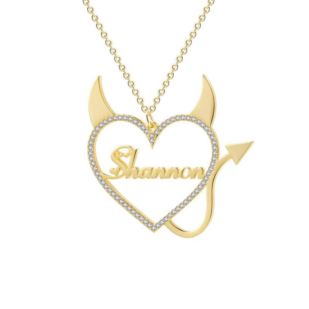 Custom Name Love Heart Accent Devil Cute Heart Pendant Necklaces Jewelry Stainless Steel Necklace For Women Decoration Pendant Customized