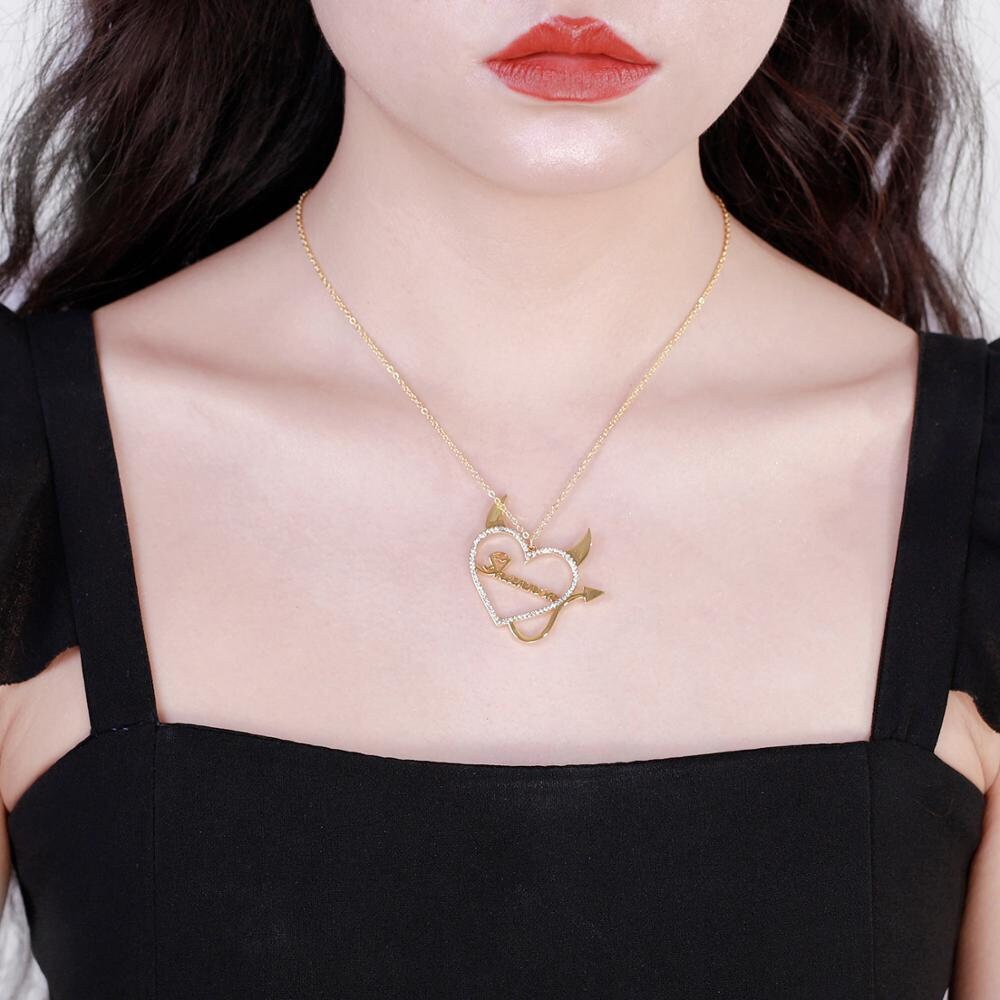 Custom Name Love Heart Accent Devil Cute Heart Pendant Necklaces Jewelry Stainless Steel Necklace For Women Decoration Pendant Customized