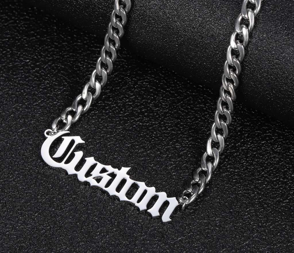 Personalized Name Necklace Stainless Steel Curb Chain Custom Old English Font Pendant Handmade Men Jewelry For Women Bridesmaid Customized