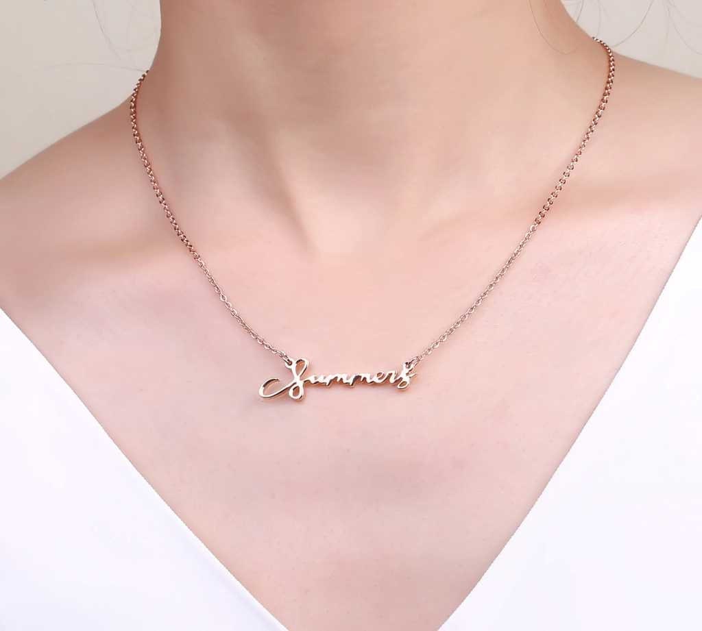 Customized Signature Name Necklace Gold Color Stainless Steel Necklaces Personalized Handwriting Nameplate Pendant Choker Women Customized