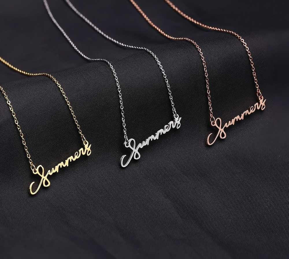 Customized Signature Name Necklace Gold Color Stainless Steel Necklaces Personalized Handwriting Nameplate Pendant Choker Women Customized