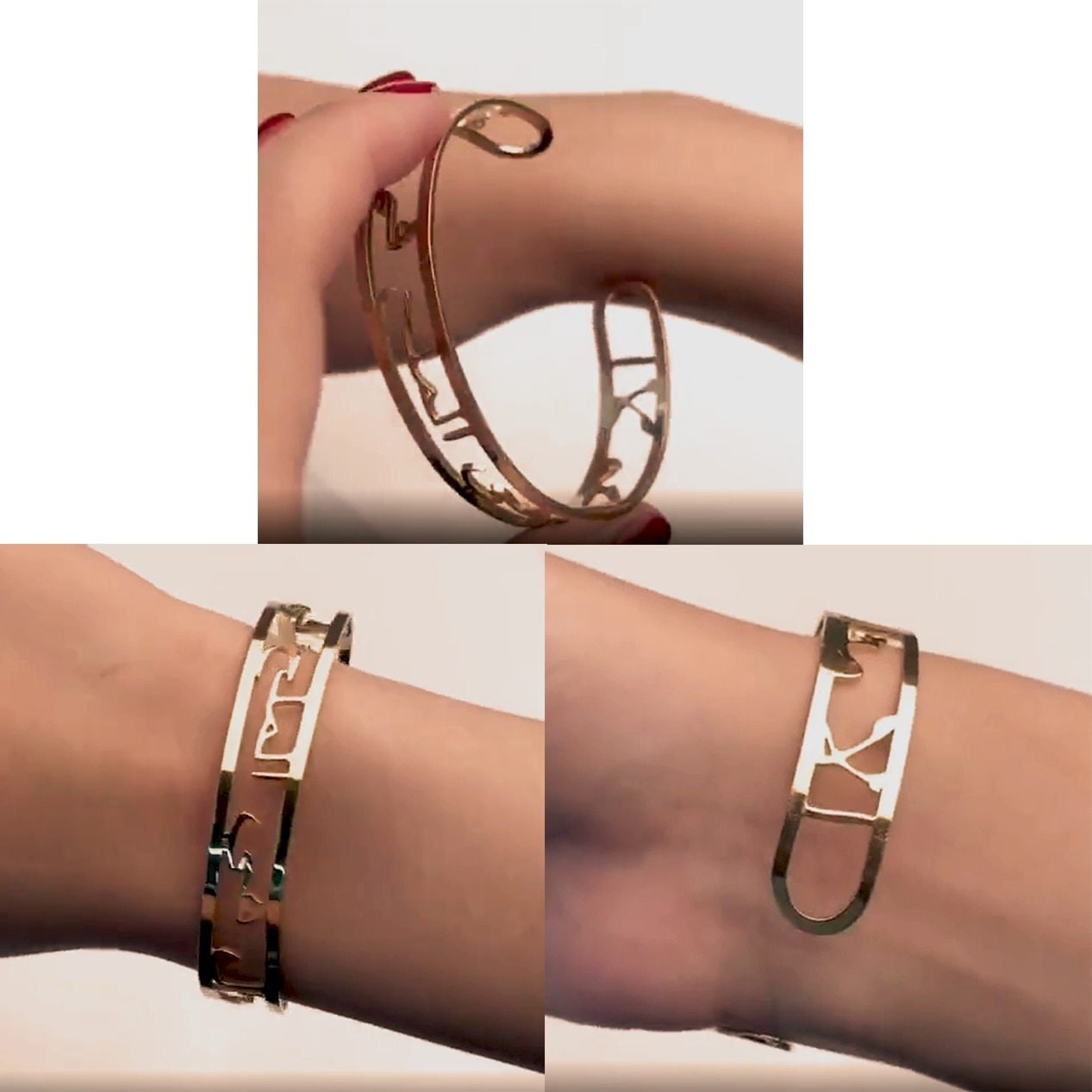 Gold Arabic Name Bangles Personalized Gold Stainless Steel ID Family Nameplate Bangles Bracelet Faith Letter Bangles Adjusted Customized