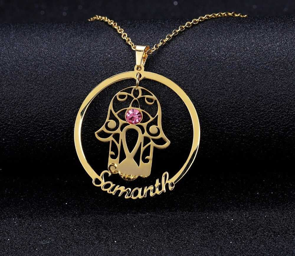 Personalized Stainless Steel Hand of Fatima Pendant Necklaces Women Gold Color Custom Jewelry Special Necklaces For Gift Customized