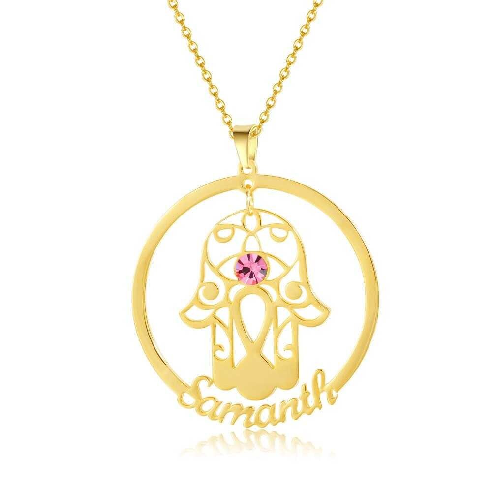 Personalized Stainless Steel Hand of Fatima Pendant Necklaces Women Gold Color Custom Jewelry Special Necklaces For Gift Customized