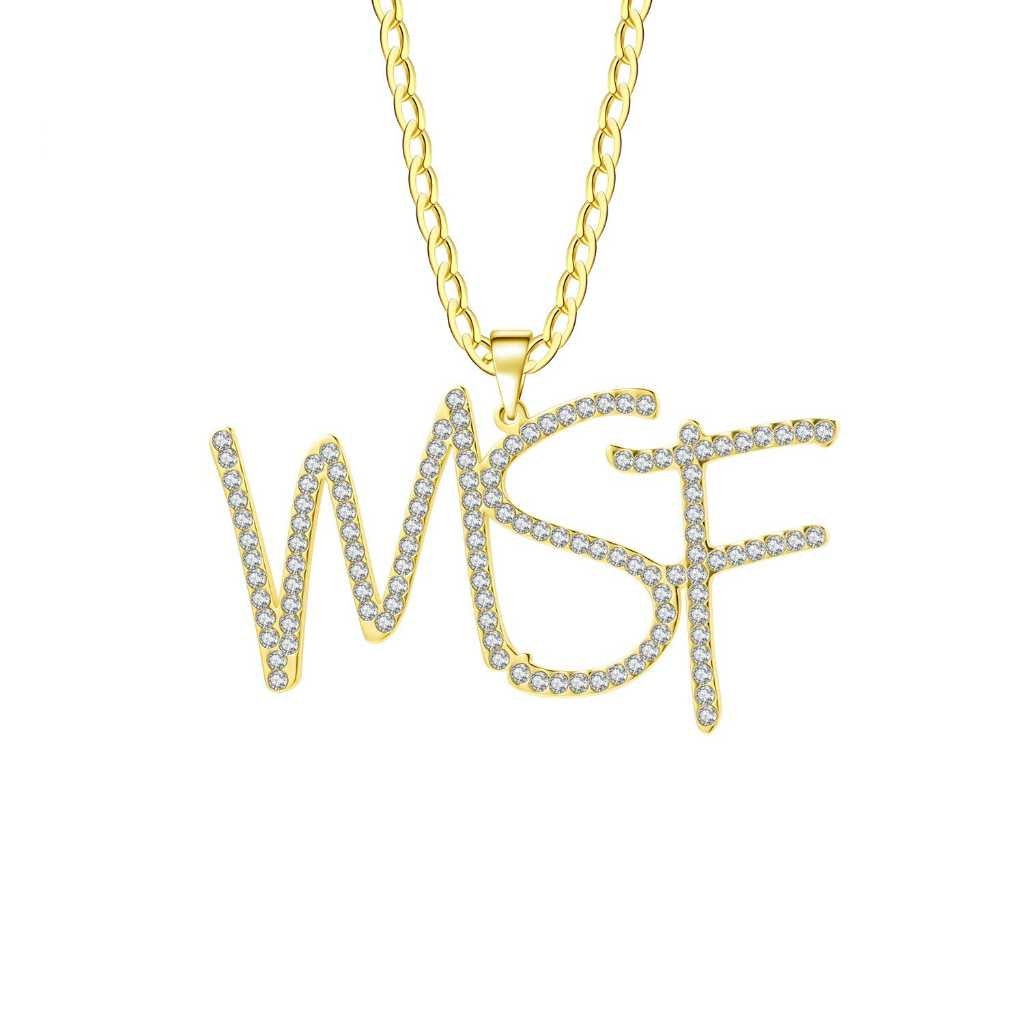 Customized Iced Out Name Necklace Cursive Initial Letters Zirconia Nameplate Necklace Hip pop Cuban Chain Jewelry For Men Women Customized