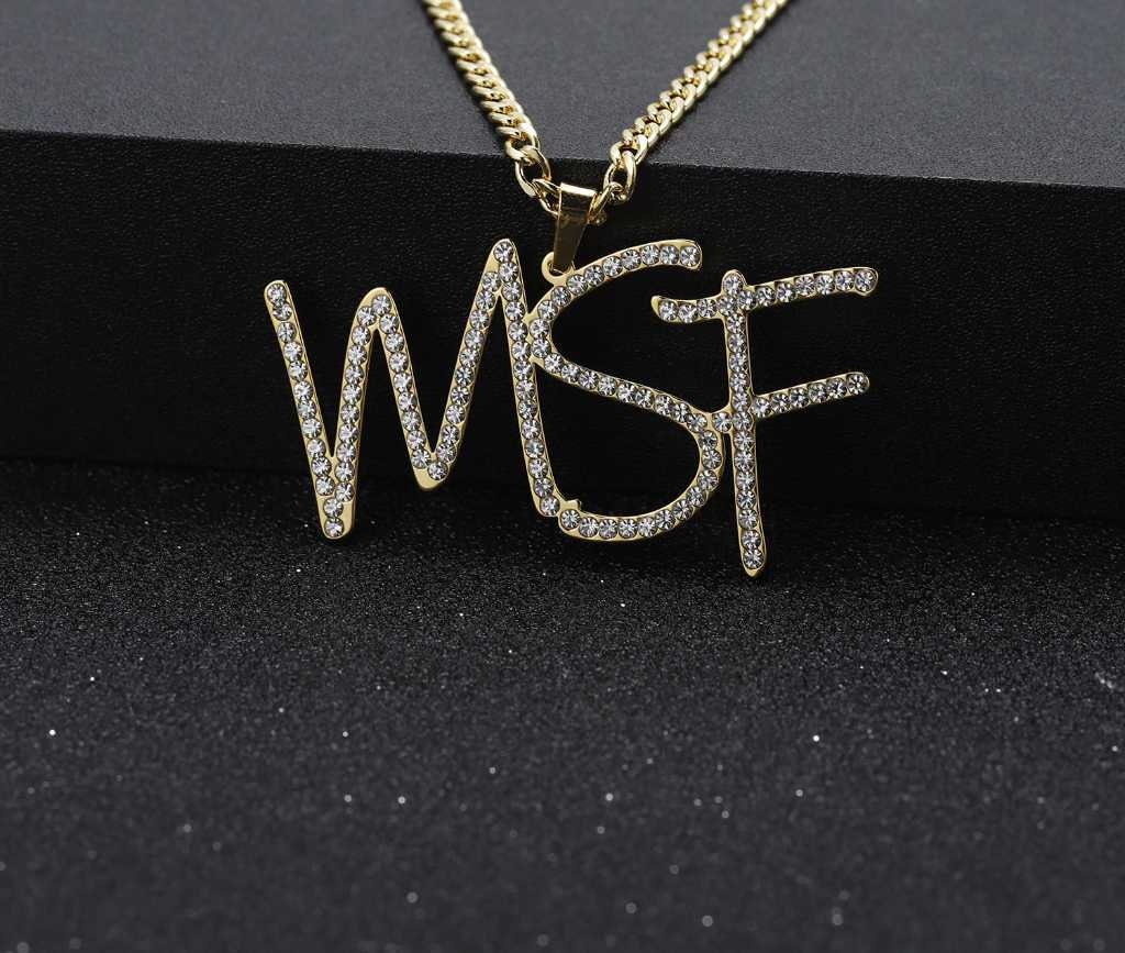 Customized Iced Out Name Necklace Cursive Initial Letters Zirconia Nameplate Necklace Hip pop Cuban Chain Jewelry For Men Women Customized