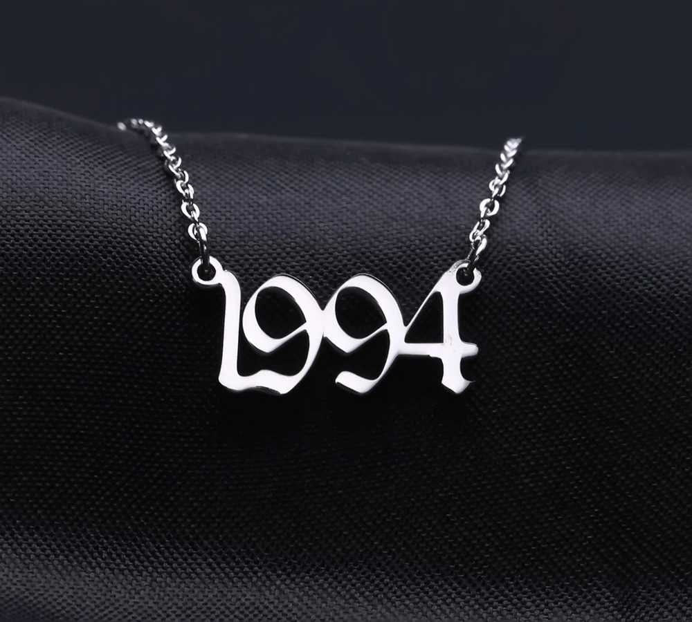 Old English Year Necklace Number Date Custom Necklaces Pendants Stainless Steel Personalized Choker Jewelry Customized Necklaces