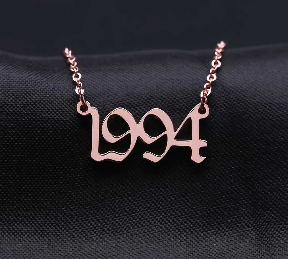 Old English Year Necklace Number Date Custom Necklaces Pendants Stainless Steel Personalized Choker Jewelry Customized Necklaces