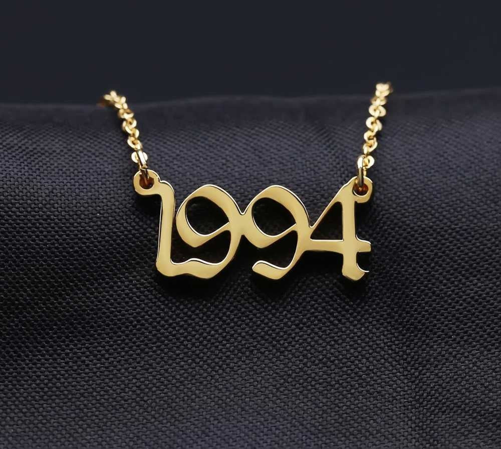Old English Year Necklace Number Date Custom Necklaces Pendants Stainless Steel Personalized Choker Jewelry Customized Necklaces