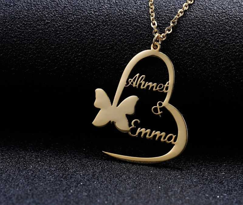 Personalized Name Handmade Fashion Butterfly Heart pendants Custom Name Necklaces Mother's Day gift Gold Silver Choker Jewelry Gift