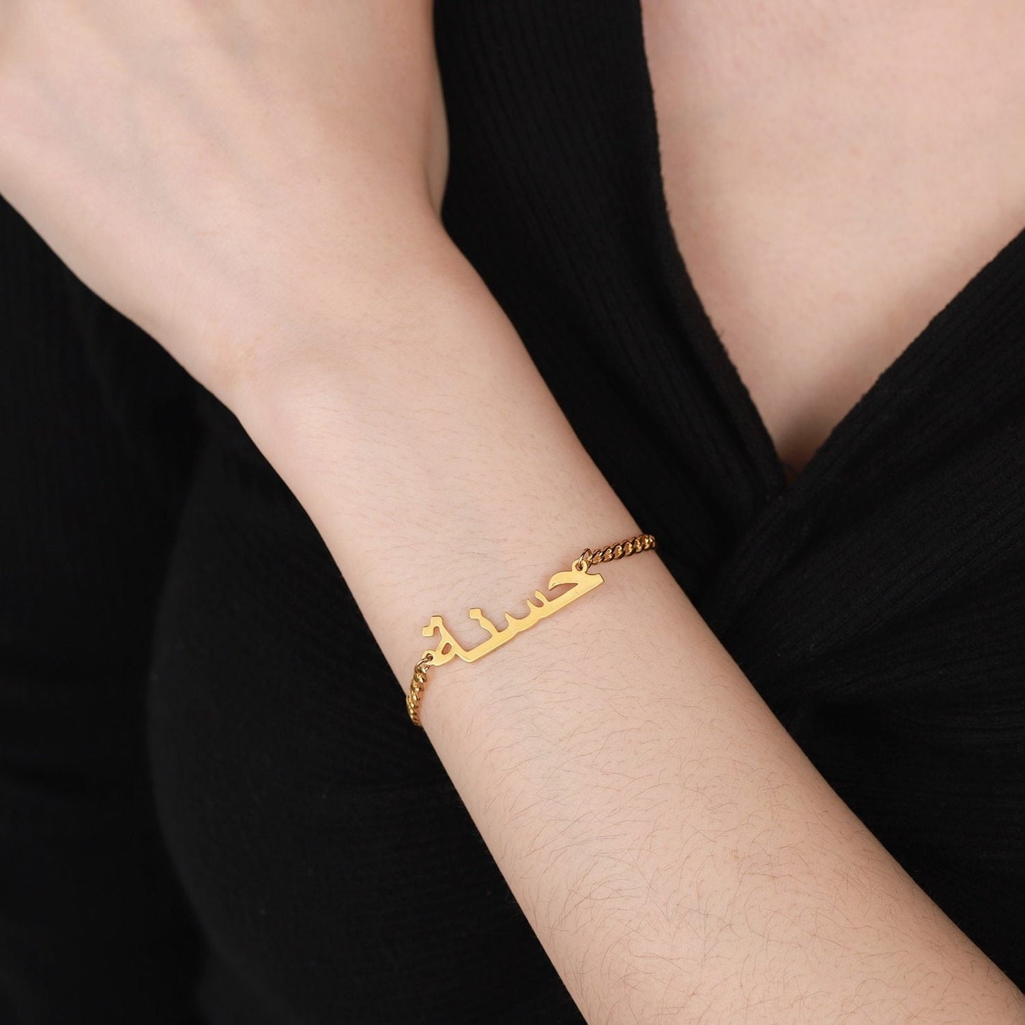 Personalized Arabic Name Bracelet Stainless Steel Cuban Chain Bracelet Customized Nameplate Name Bracelet For Couple Charm Gift Customized