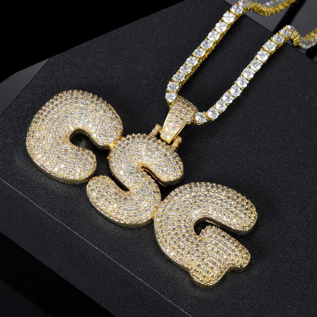 Customized Name Bubble Letters Chain Pendants Necklaces Men's Zirconia Hip Hop Jewelry With 4MM Gold Tennis Chain Iced out Chain Customized