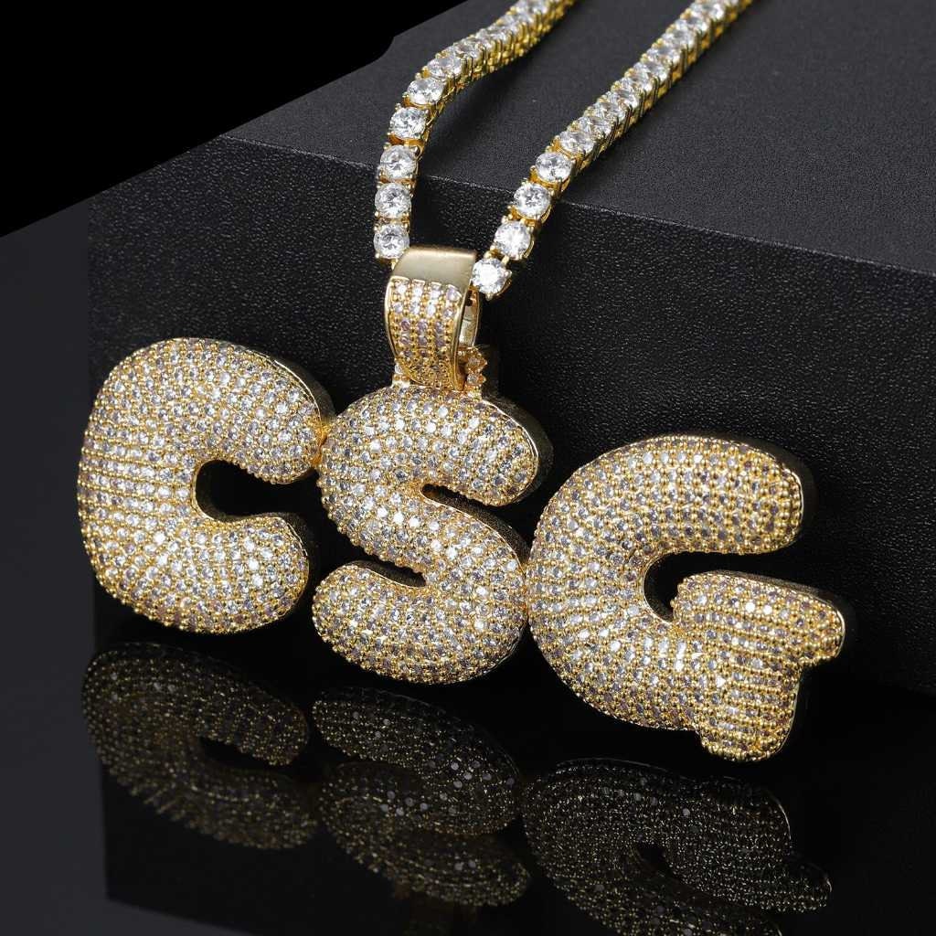 Customized Name Bubble Letters Chain Pendants Necklaces Men's Zirconia Hip Hop Jewelry With 4MM Gold Tennis Chain Iced out Chain Customized