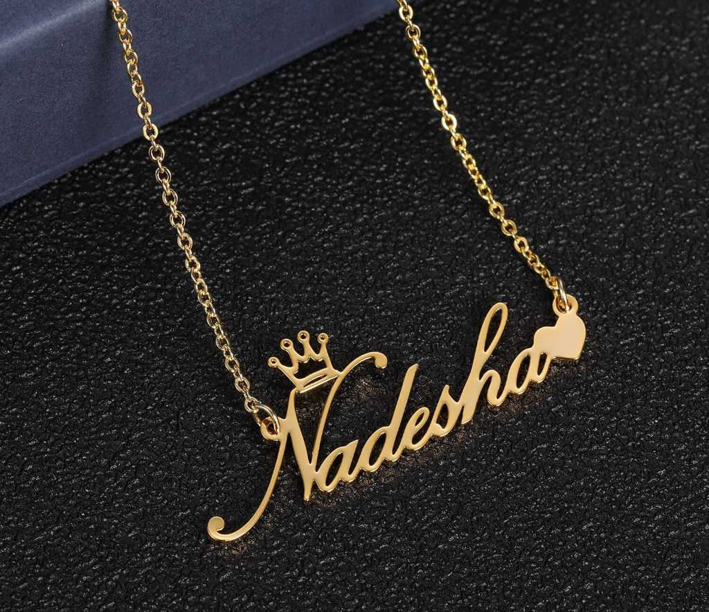 Personalized Name Pendant Necklace For Women Custom Gold Stainless Steel Crown Heart Nameplate Choker Necklaces Jewelry Gift Customized