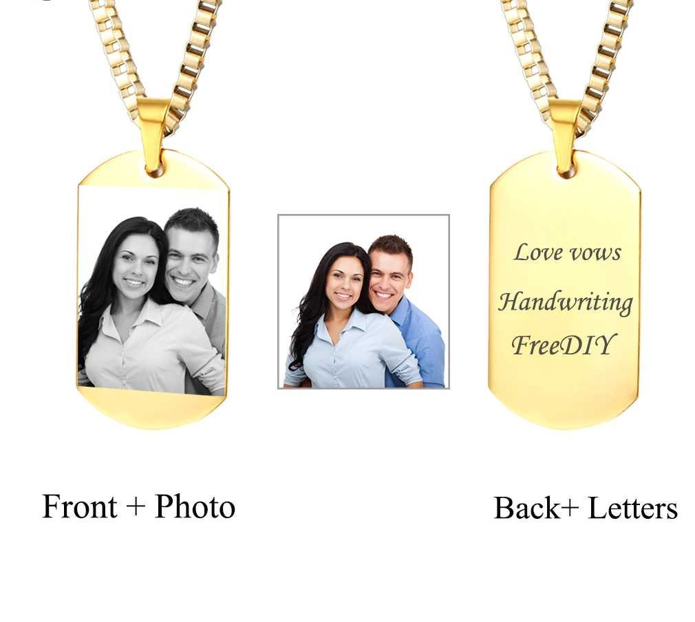 Stainless Steel Custom Engraved Necklace Army Tag Pendants Double Side DIY Personalized ID Memorial Photo Jewelry Custom Name Customized