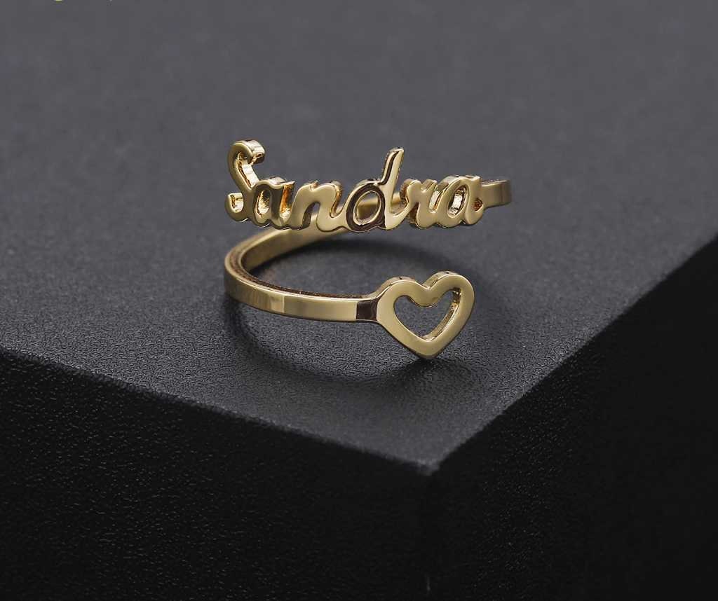 Personalized Empty Heart Name Ring Customized Unique Ring For Girlfriend Wife Mom Gifts Statement Jewelry Adjustable Customized Rings