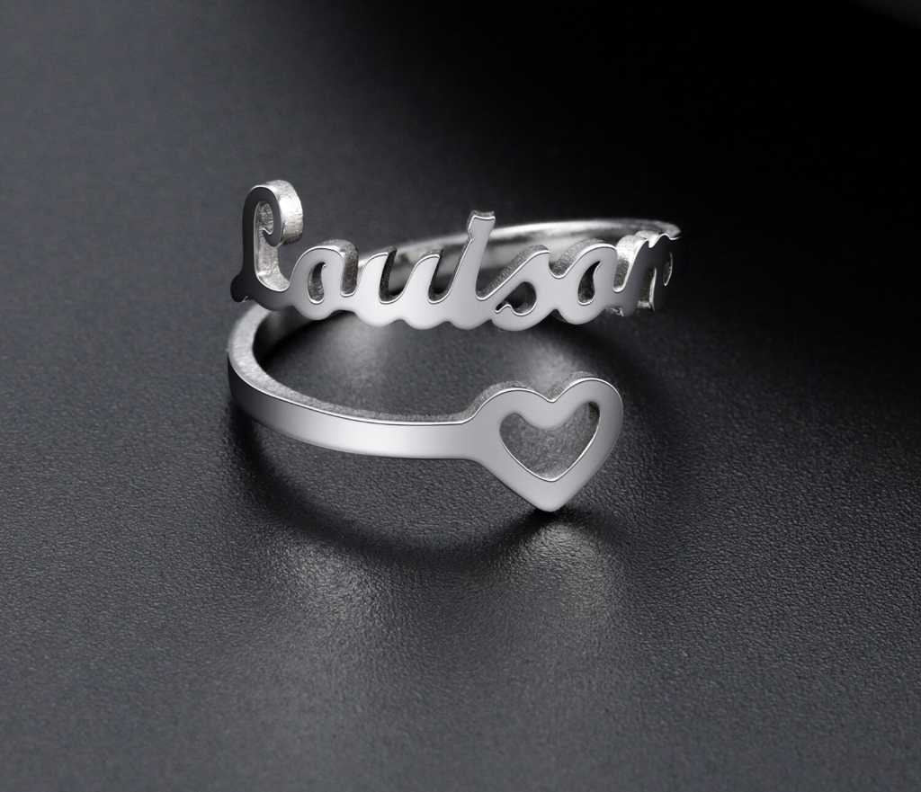 Personalized Empty Heart Name Ring Customized Unique Ring For Girlfriend Wife Mom Gifts Statement Jewelry Adjustable Customized Rings