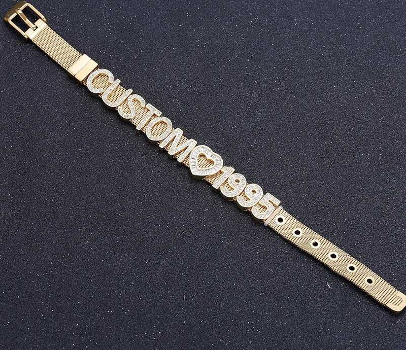 Personalized Name Letter Iced Out Jewelry Silver Stainless Steel Mesh Bracelet Bangles with DIY Slide Charms Bracelets Woman Gift Customized