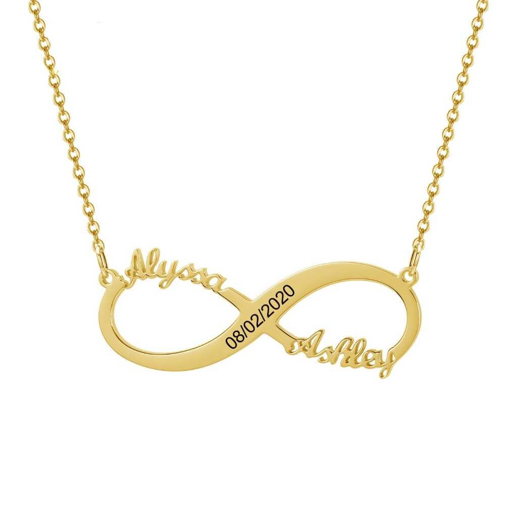 Fashion Double Name Engraved Date Numerals Infinity Pendant Necklaces Stainless Steel Custom Jewelry Choker Best Gifts for Women Customized