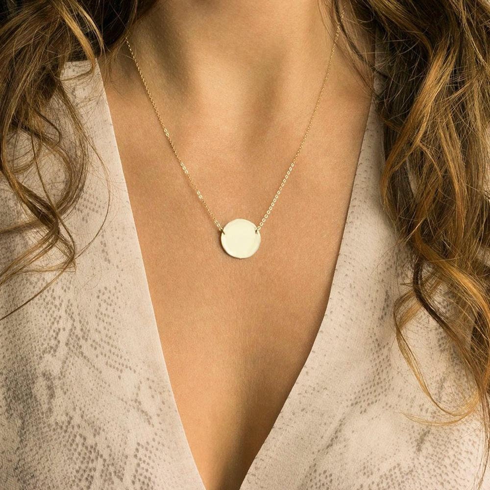 Initial Letter, Gold Necklace, Silver Necklace, Disc Pendant, Sublimation Charm, Engravable Initial, Necklace for Women, Trendy Jewelry,