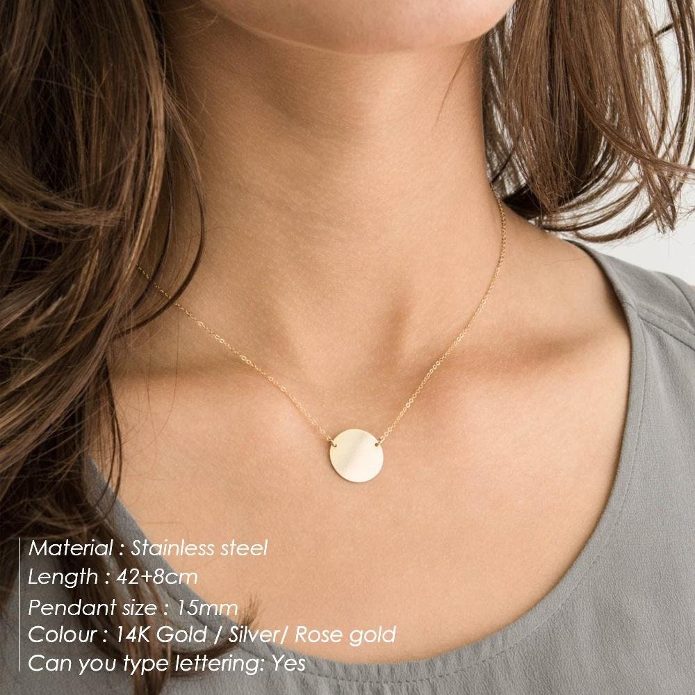 Initial Letter, Gold Necklace, Silver Necklace, Disc Pendant, Sublimation Charm, Engravable Initial, Necklace for Women, Trendy Jewelry,