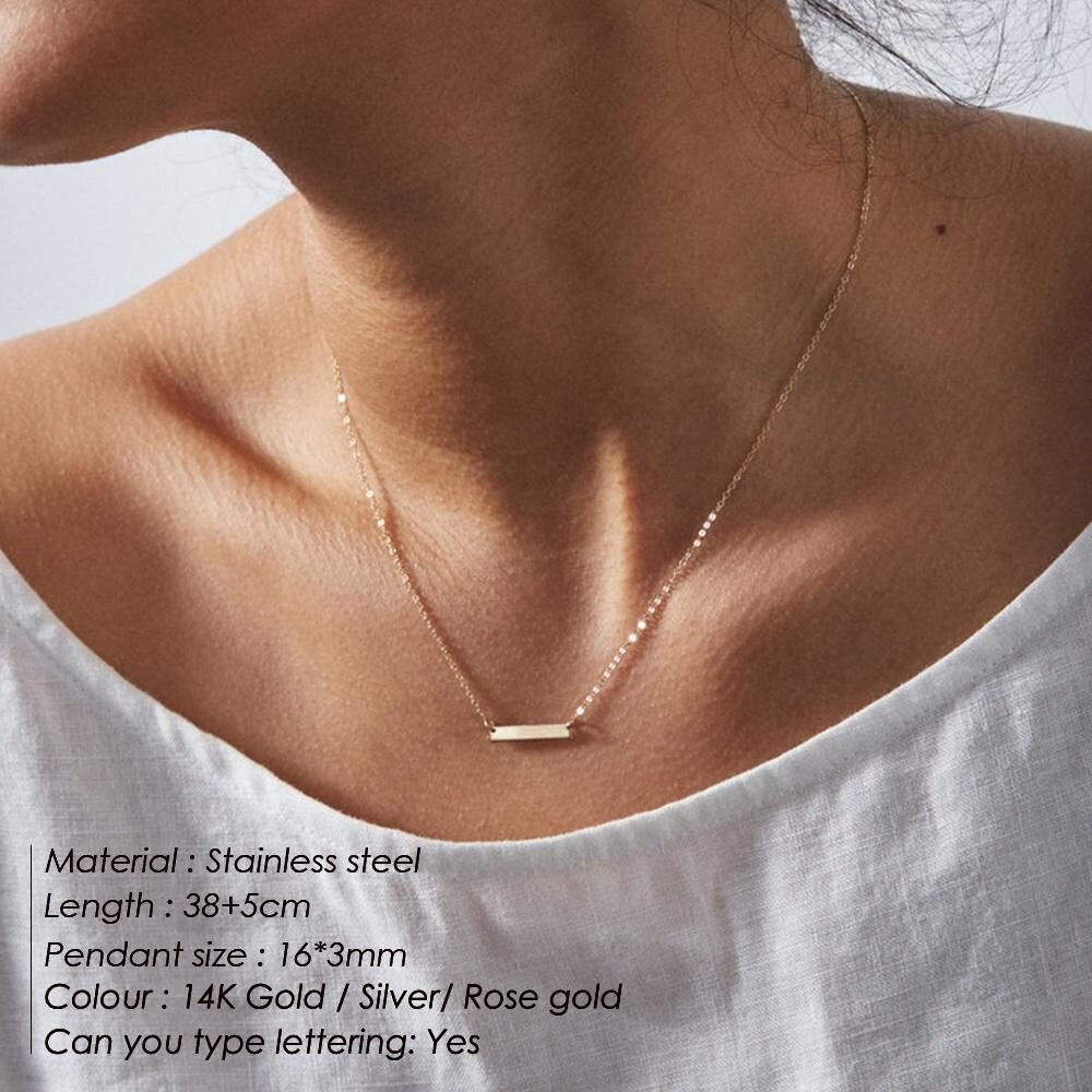 Bar Pendant, Horizontal Bar, Custom Necklace, Nameplate Charm, Women Necklace, Minimalist Charm, Jewelry for Women, Chain Chocker,