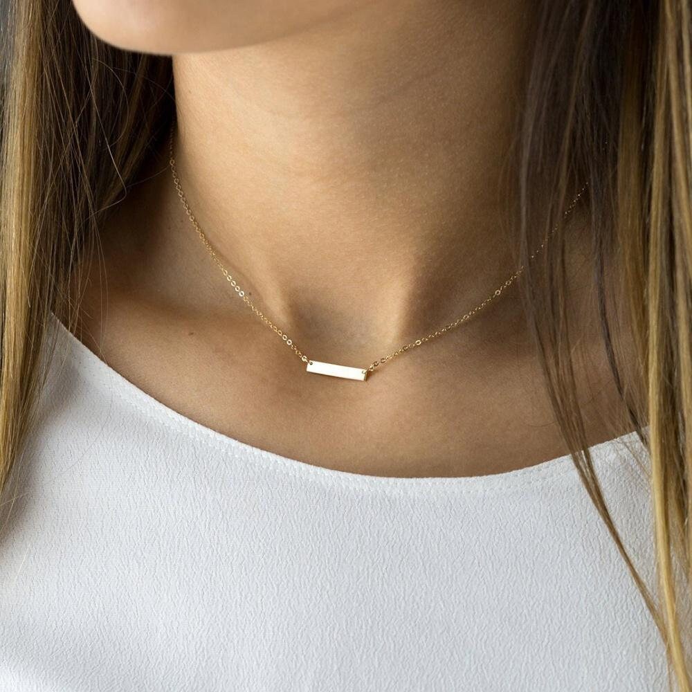 Bar Pendant, Horizontal Bar, Custom Necklace, Nameplate Charm, Women Necklace, Minimalist Charm, Jewelry for Women, Chain Chocker,