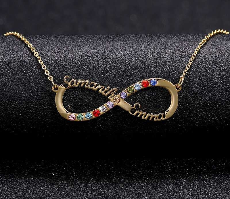 Infinity Name Necklace Crystal Gold Stainless Steel Choker Zirconia Custom Necklaces Infinity Pendant Love's Gift Customized Necklaces