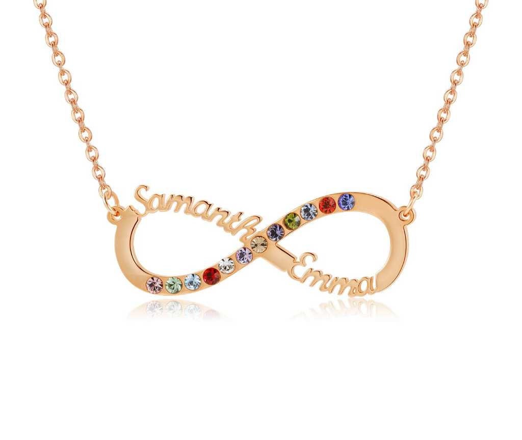 Infinity Name Necklace Crystal Gold Stainless Steel Choker Zirconia Custom Necklaces Infinity Pendant Love's Gift Customized Necklaces