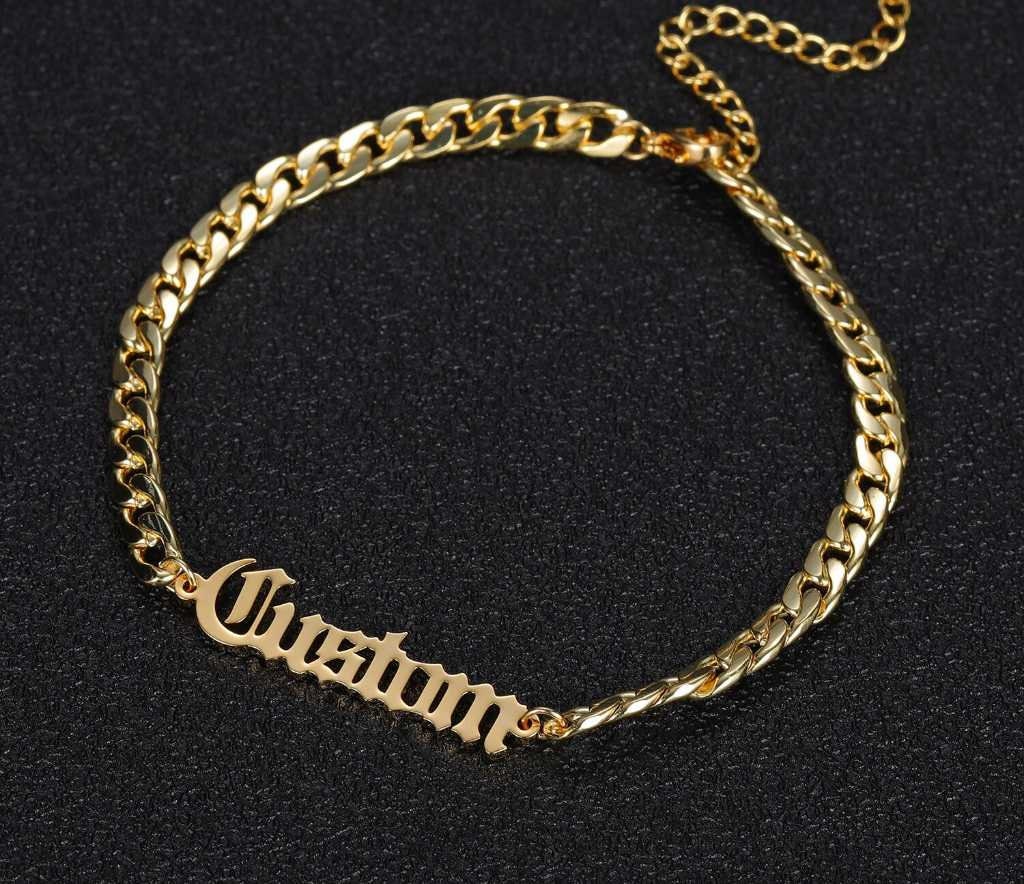 Personalized Name Bracelet Stainless Steel Curb Chain Custom Old English Bracelet Bangle Handmade Men Jewelry For Women Gifts Customized