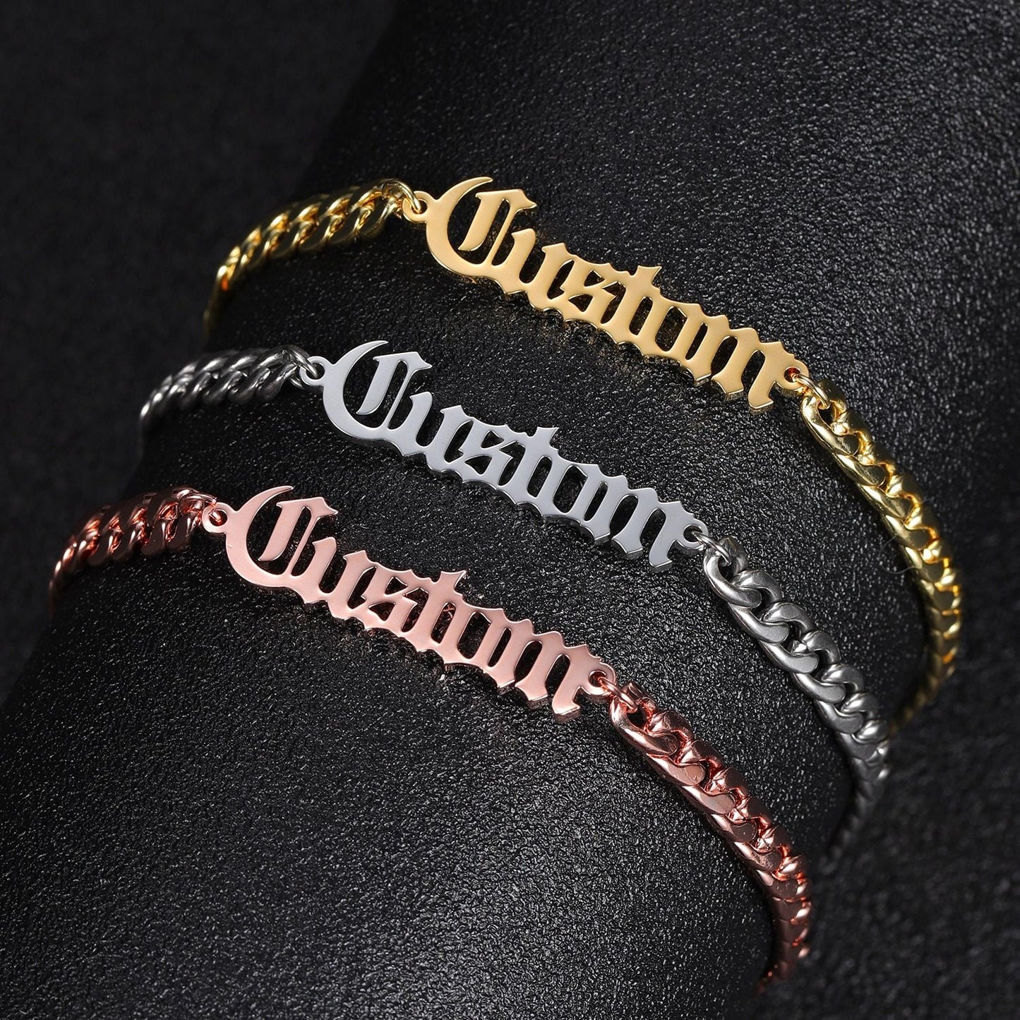 Personalized Name Bracelet Stainless Steel Curb Chain Custom Old English Bracelet Bangle Handmade Men Jewelry For Women Gifts Customized