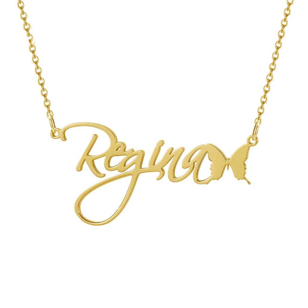 Personalized Butterfly Symbol Cursive Name Nameplate Necklace Pendants Stainless Steel Letters Handmade Necklaces For Women Customized