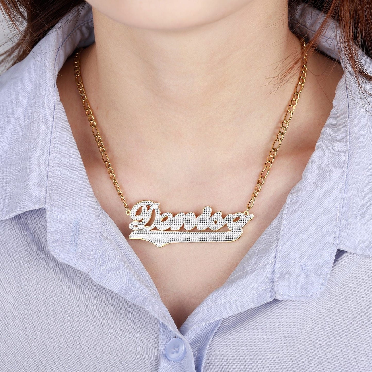 Personalized Two Tone Heart Name Necklace Customized Gold Plated Stainless Steel Name Necklace For Women Girlfriend Jewelry Gift Customized
