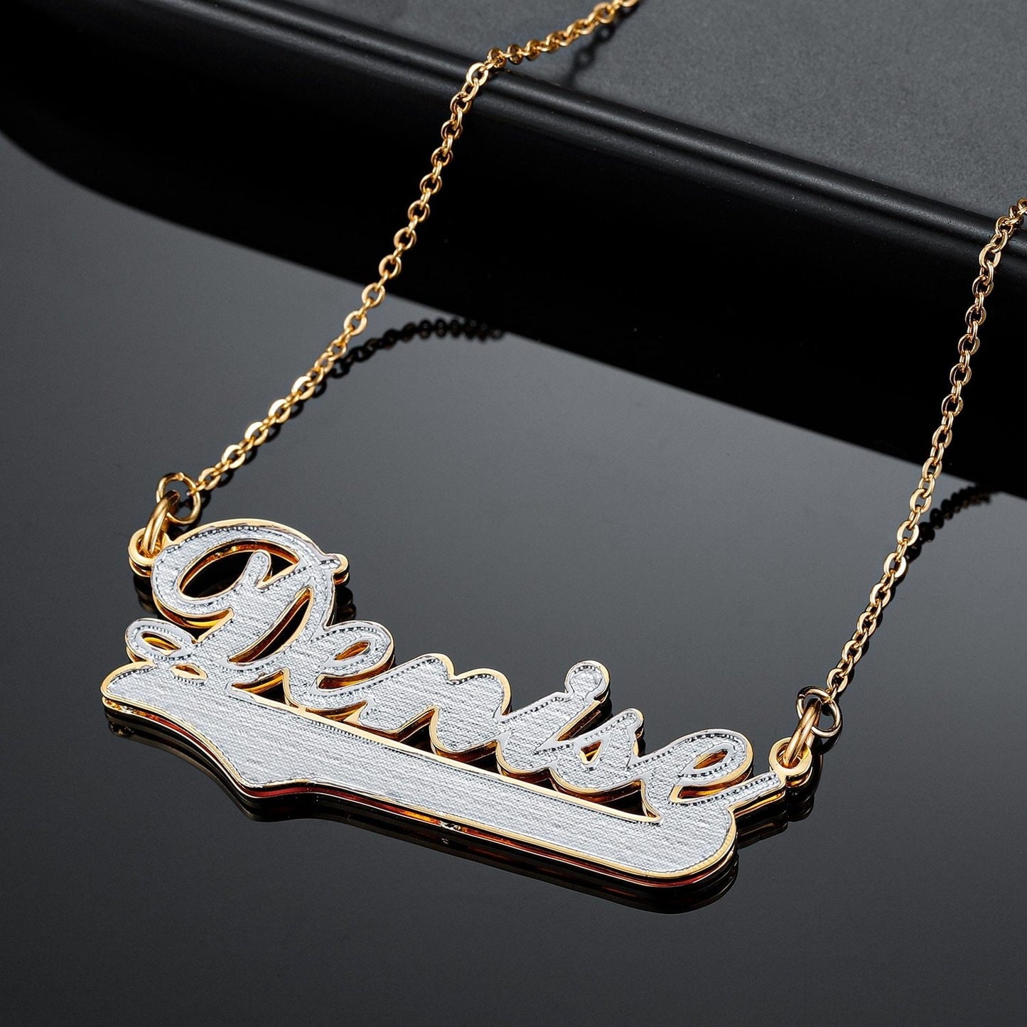 Personalized Two Tone Heart Name Necklace Customized Gold Plated Stainless Steel Name Necklace For Women Girlfriend Jewelry Gift Customized