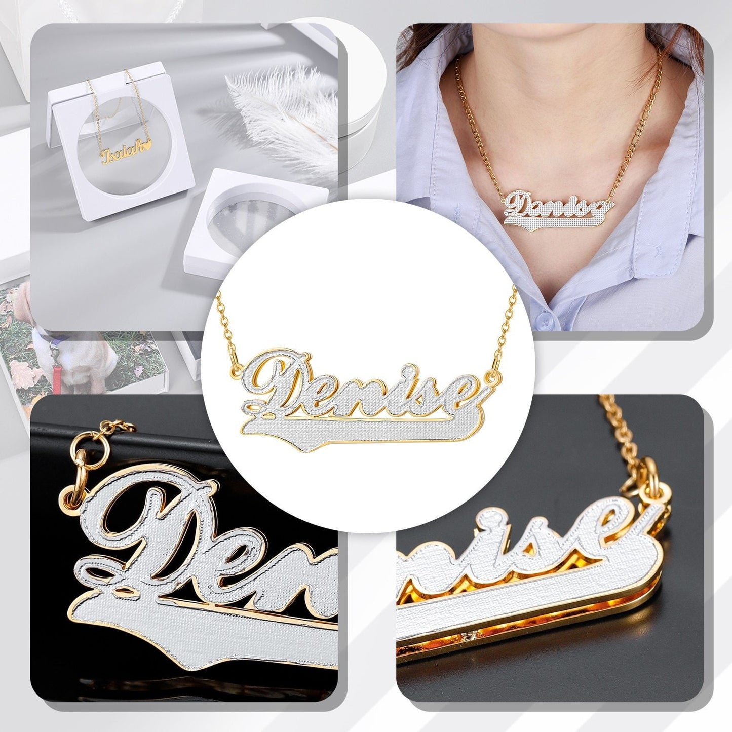 Personalized Two Tone Heart Name Necklace Customized Gold Plated Stainless Steel Name Necklace For Women Girlfriend Jewelry Gift Customized