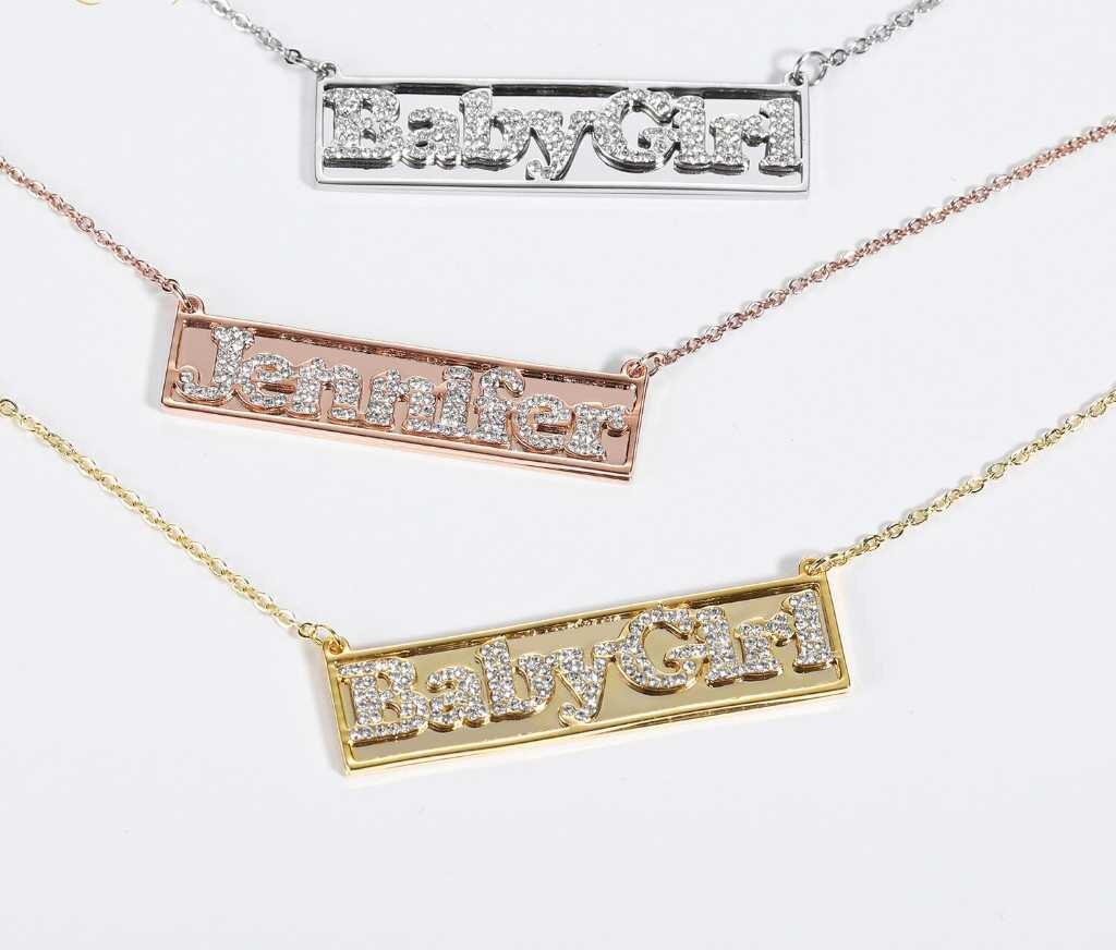 Personalized Name Necklace Pendants Bling Jewelry Iced Out Initial Custom Bling Choker Fashion 3D Effect Best Gifts for Women Customized